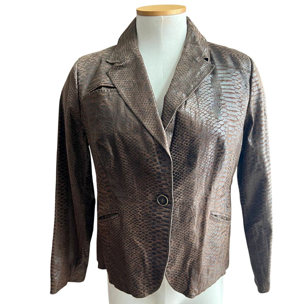 Vintage Bradley Bayou animal print snake skin leather blazer jacket size XL